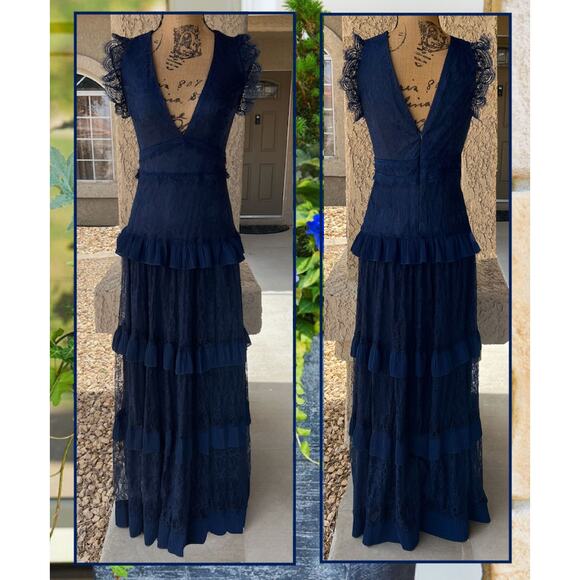 Lulus Navy Blue Lace Ruffled Tiered Marvelous Darling Maxi Dress Size XL - Picture 6 of 10